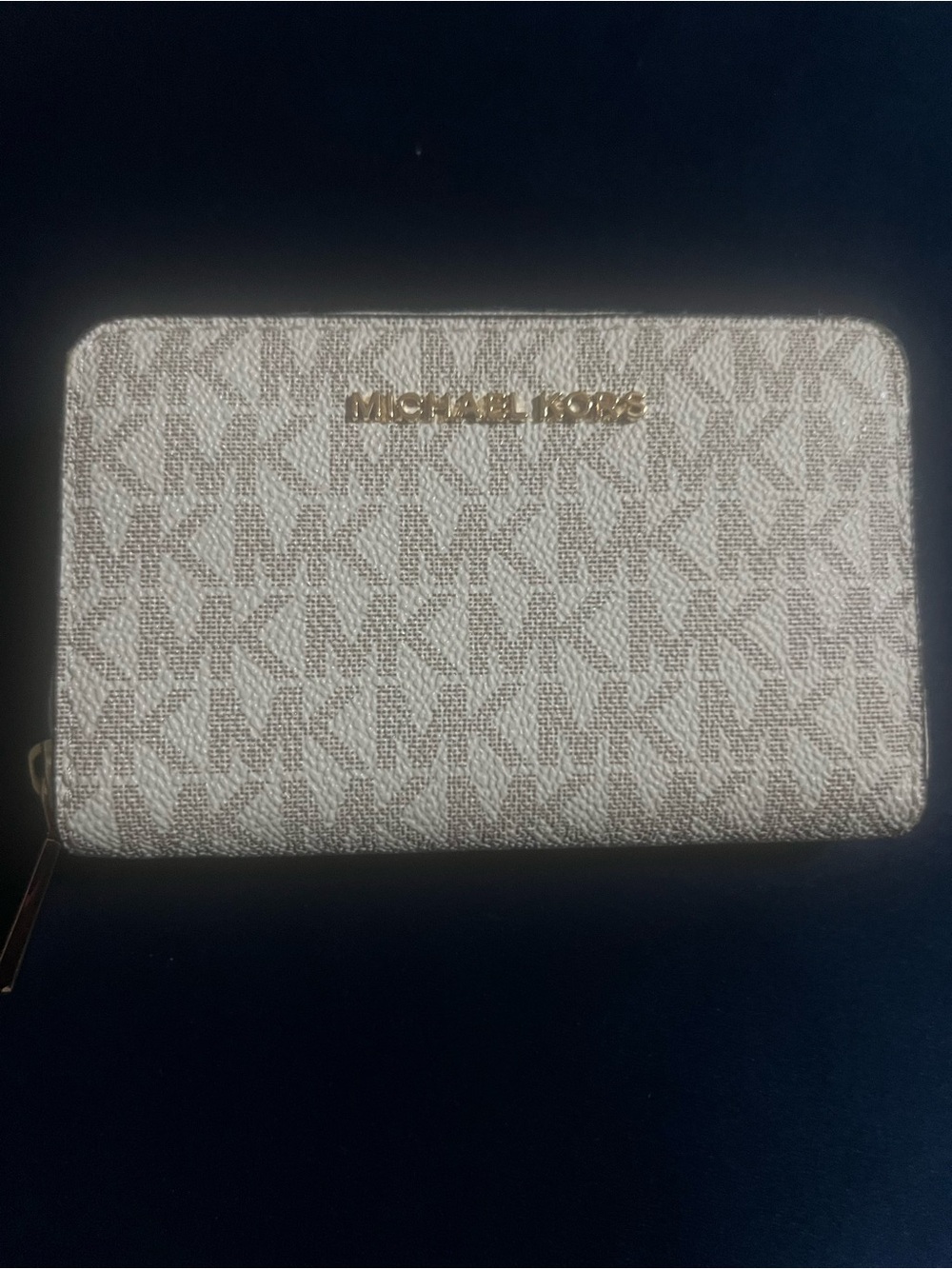 MICHAEL KORS Ivory/White Monogram Zip Wallet with Gold Logo